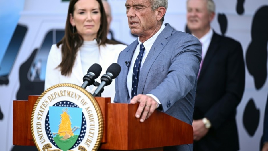 Secretary of Health and Human Services Robert F. Kennedy Jr. speaks during a news conference at the USDA headquarters building in Washington, DC, on July 14, 2025