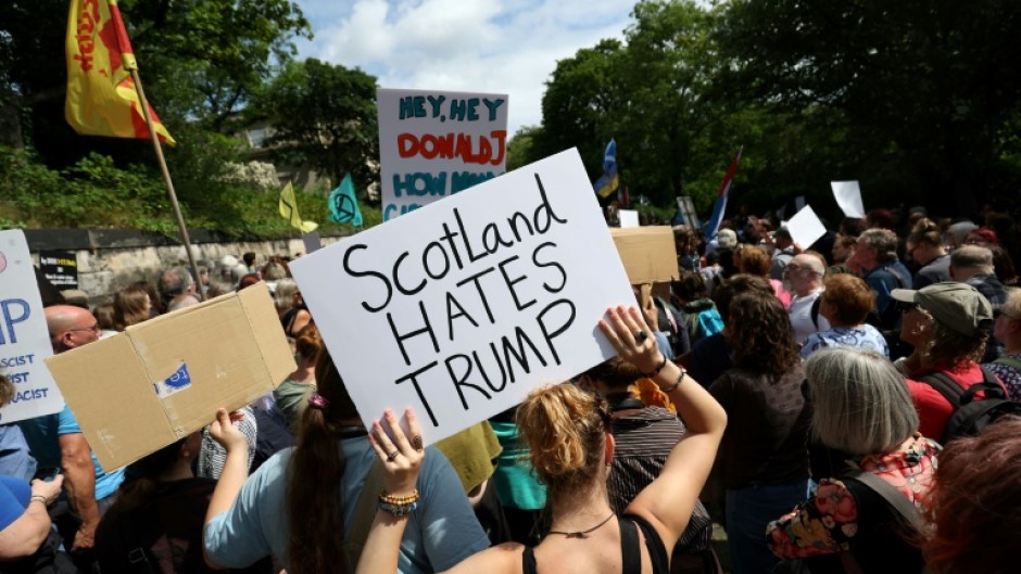 Protesters gathered outside the US consulate in Edinburgh