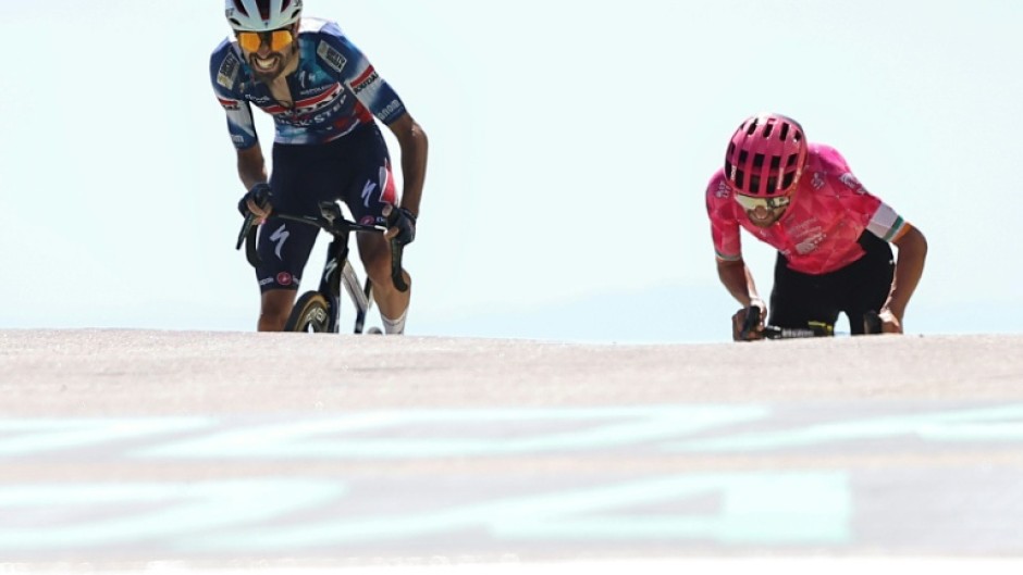 French rider Valentin Paret-Peintre (L) pipped Irish rider Ben Healy to the top of Mont Ventoux