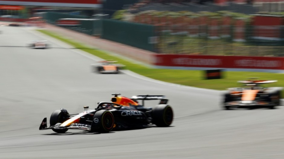 Max Verstappen keeps Oscar Piastri (right) at bay in the sprint at Spa