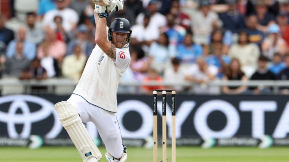 England captain Ben Stokes cover-drives on his way to a century in the fourth Test against India at Old Trafford