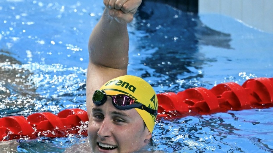 Australia's swimmer Cameron McEvoy celebrates winning the final of the men's 50m freestyle
