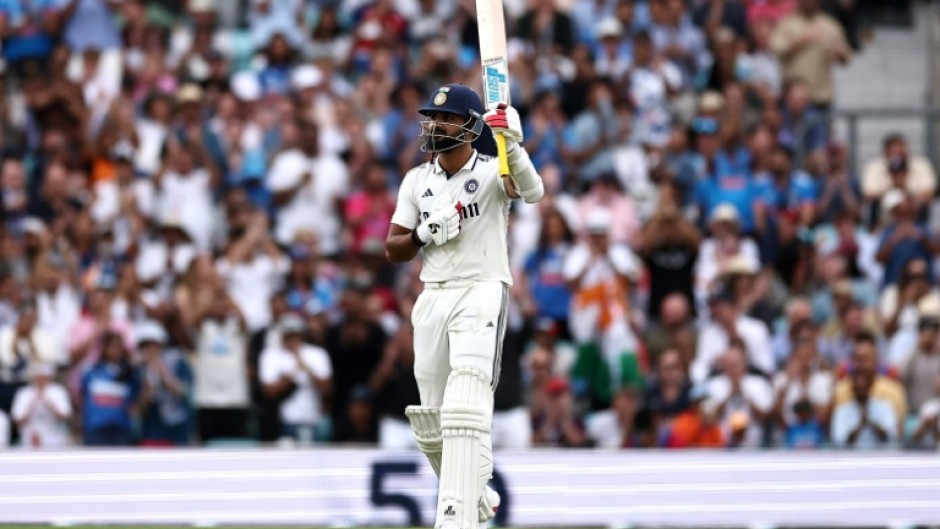 India's Akash Deep celebrates his fifty in the fifth Test against England at the Oval