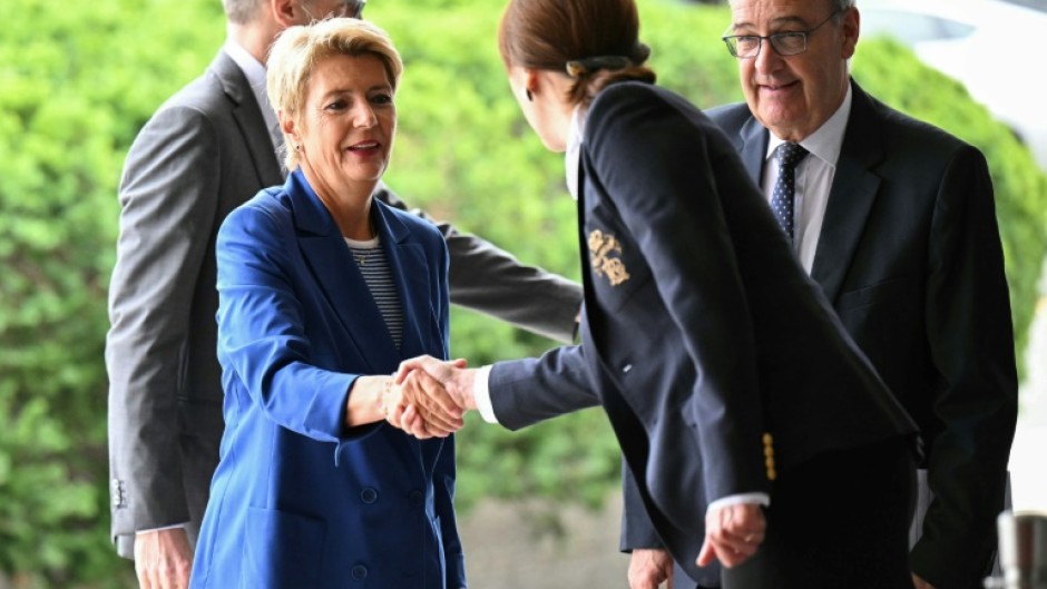 President of the Swiss Confederation Karin Keller-Sutter arrives at the US Department of State where she is scheduled to meet Secretary of State Marco Rubio