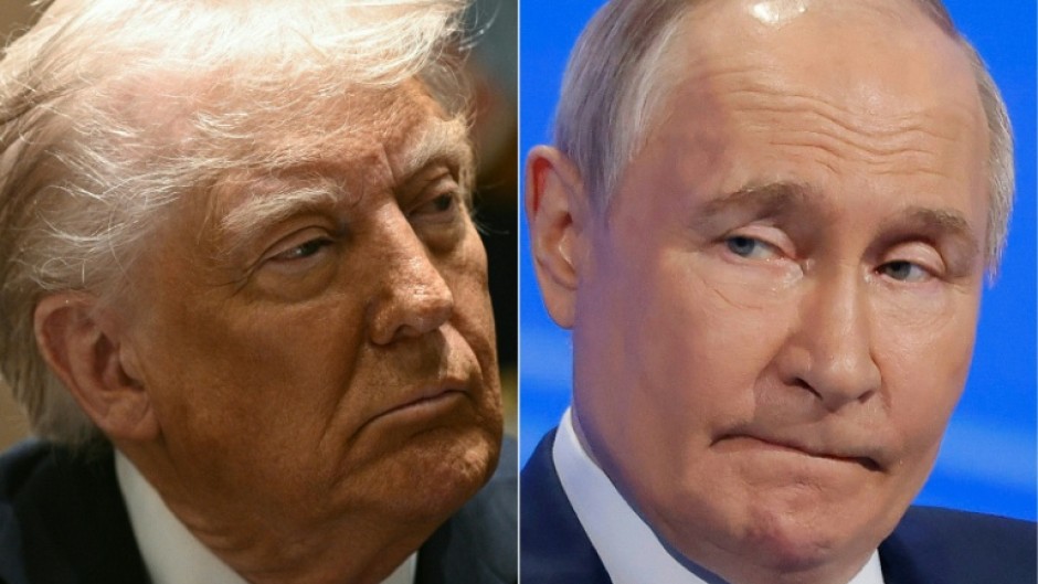 US President Donald Trump (L) and Russian counterpart Vladimir Putin (R) last met in person in 2019 at a G20 summit meeting in Japan
