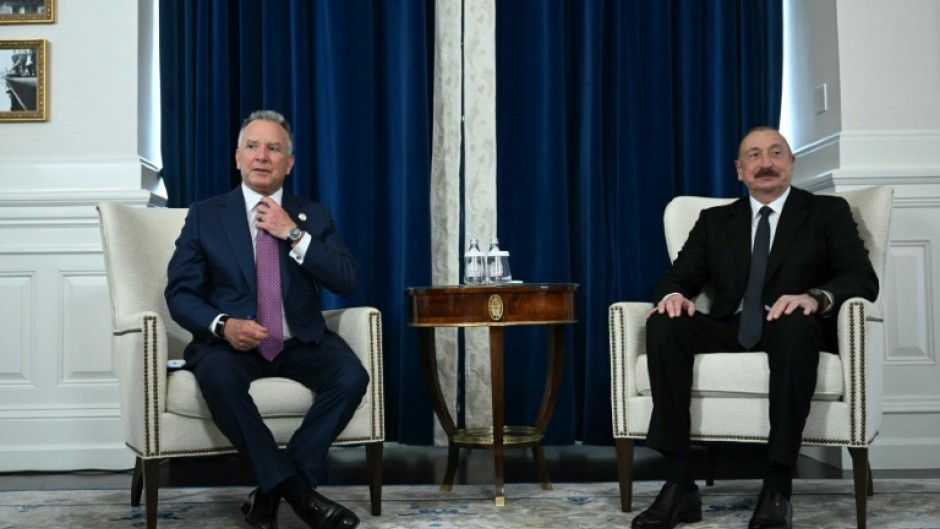 US special envoy Steve Witkoff (L) meets with Azerbaijani President Ilham Aliyev in Washington on Wednesday