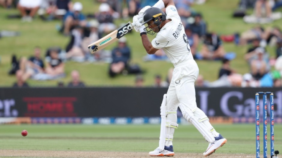 Rachin Ravindra, pictured here in action against England last December, hit a century as New Zealand built a big first innings against Zimbabwe
