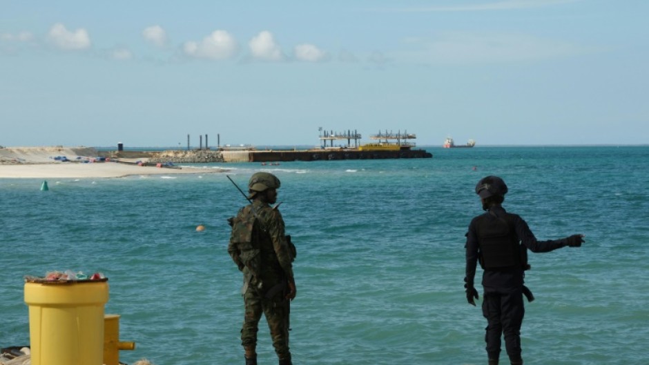 Security forces guarding the TotalEnergies' gas project in the Cabo Delgado province of Mozambique in September 2022