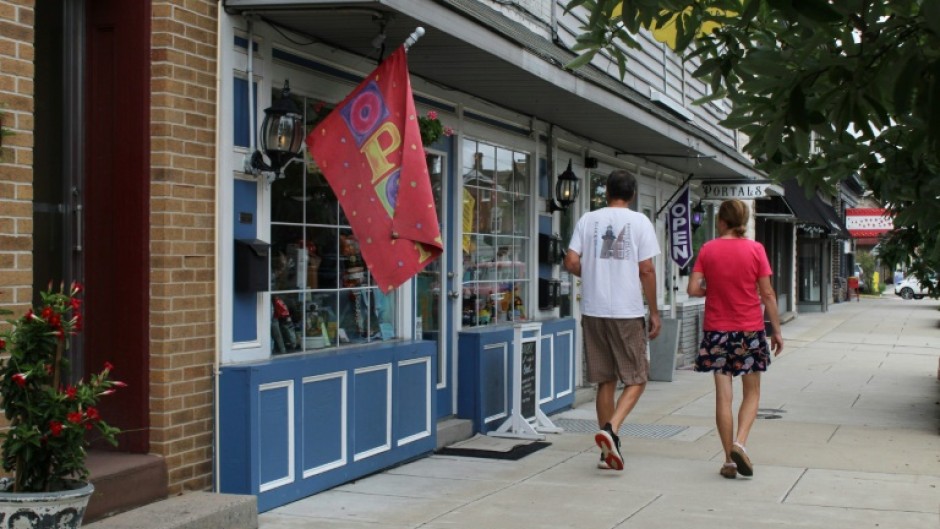Cafes, art galleries and souvenir shops line the main street of Berkeley Springs, West Virginia