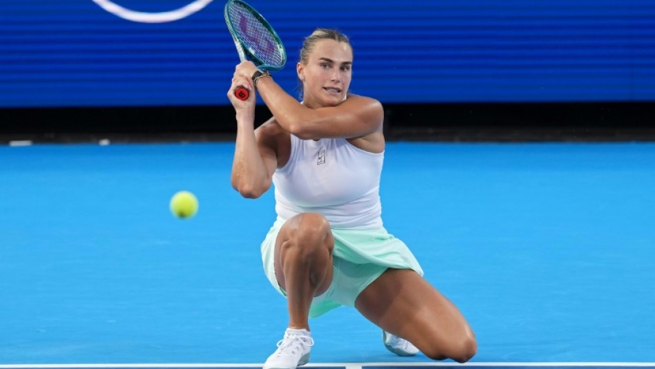 Aryna Sabalenka gets low for a backhand on the way to an opening victory over Marketa Vondrousova at the ATP-WTA Cincinnati Open