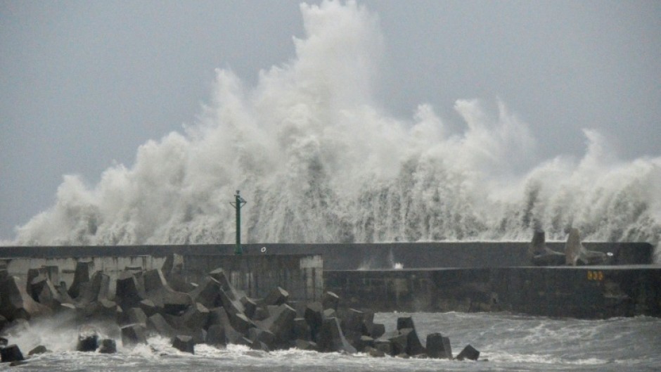 Waves generated by Typhoon Podul break along the coast in Taiwan's Taitung County