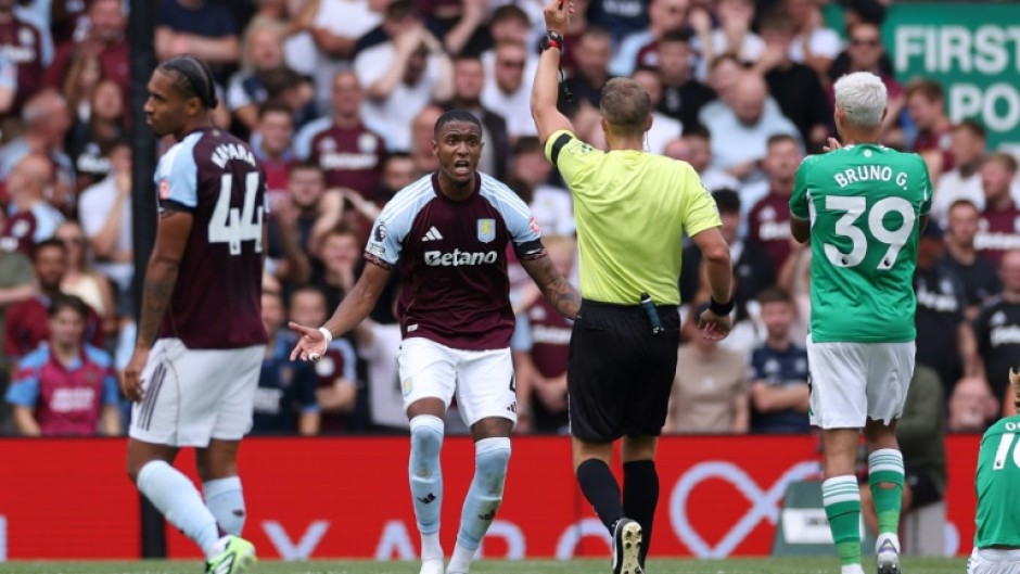 Aston Villa defender Ezri Konsa was sent off against Newcastle