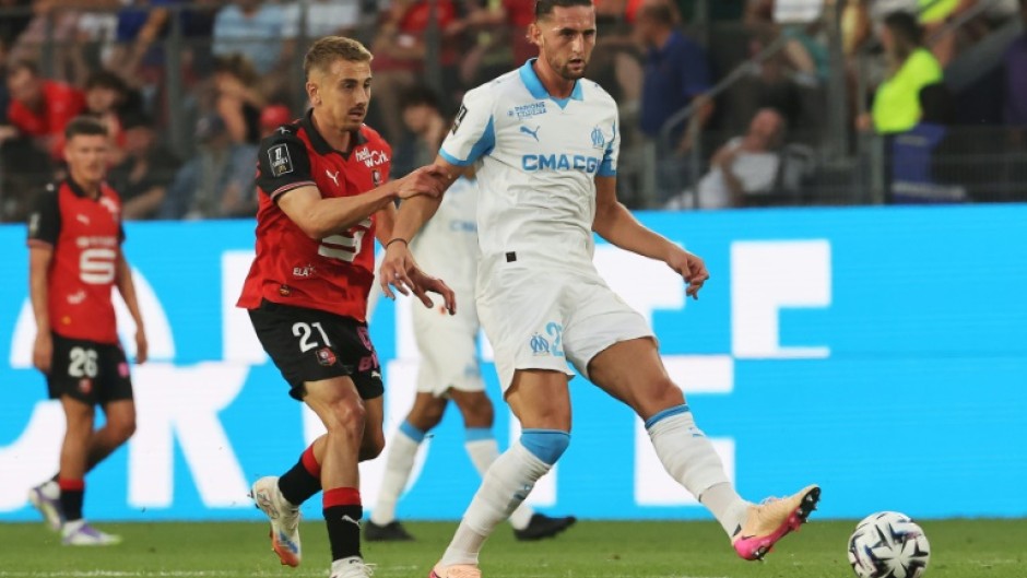 Adrien Rabiot (R) in action for Marseille during their season-opening league defeat at Rennes