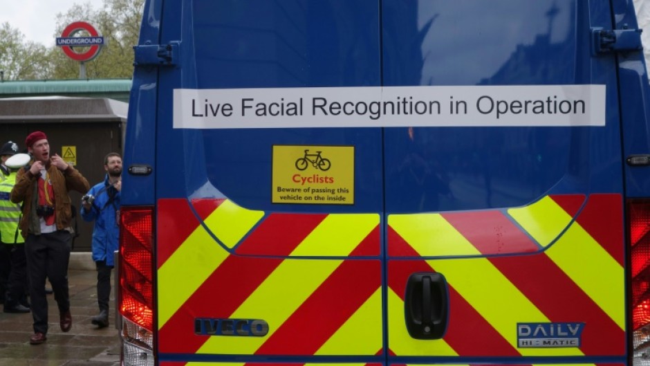 A van being used by the metropolitan police as part of their live facial recognition operation is pictured ahead of the 2023 coronation of King Charles III