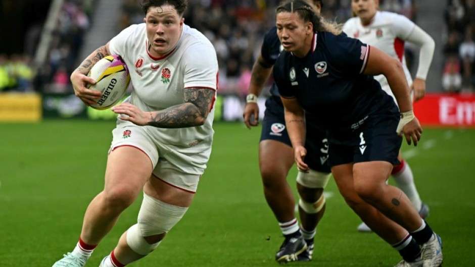 England prop Hannah Botterman runs in the hosts' second try in their 65-7 win over the United States in a Pool A match of the Women's Rugby World Cup at Sunderland's Stadium of Light