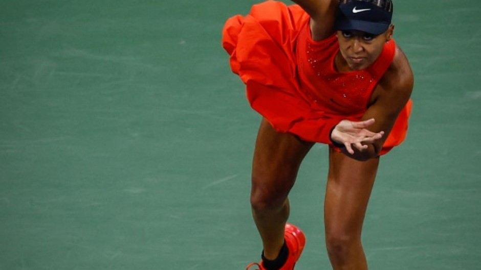 Japan's Naomi Osaka serves during her win over Belgium's Greet Minnen
