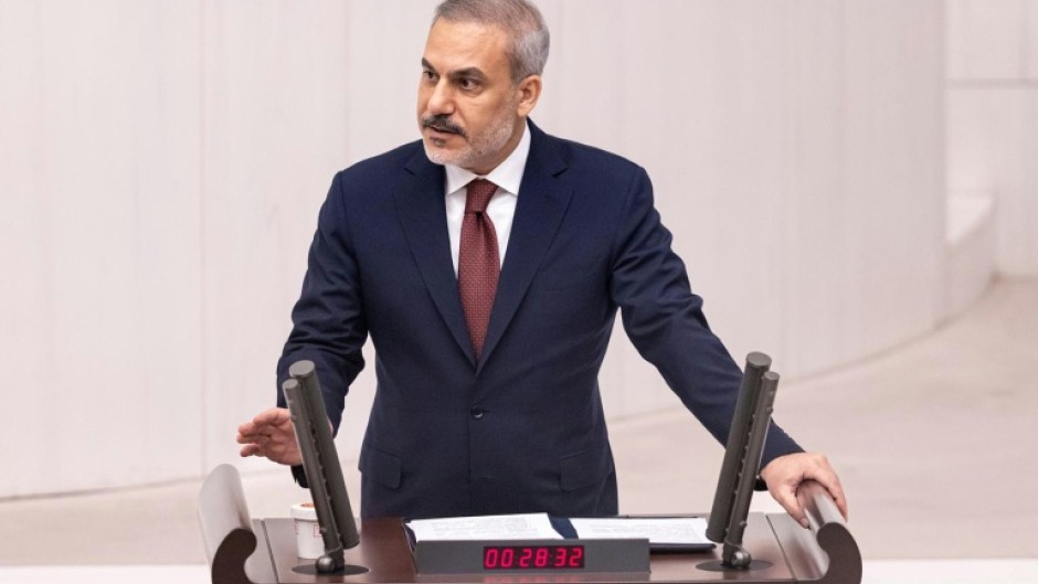 Turkish Foreign Minister Hakan Fidan addresses parliament during a special session on Gaza
