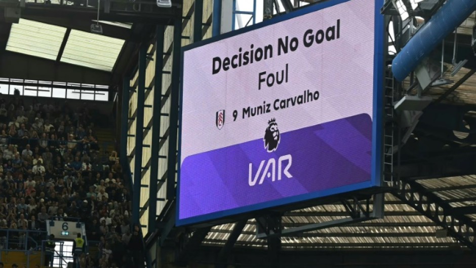 The big screen at Stamford Bridge reveals Fulham's controversial disallowed goal