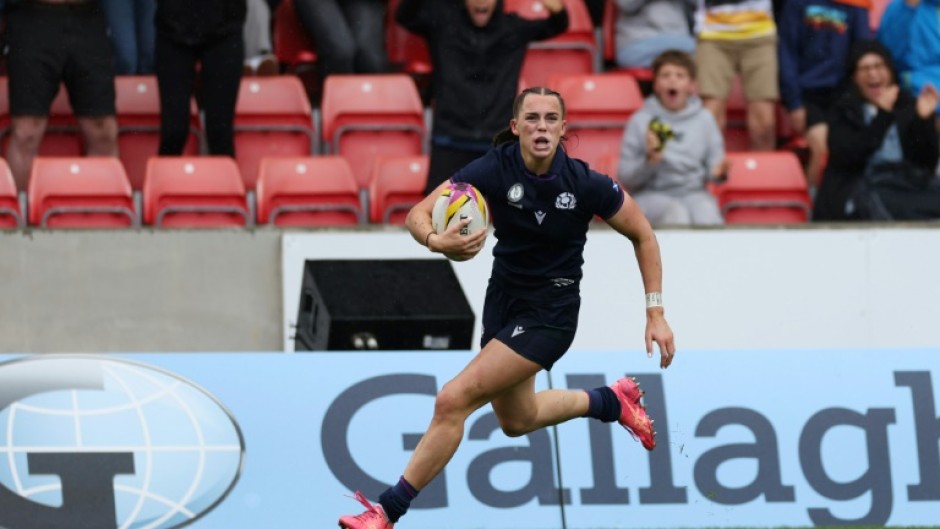 Scotland centre Emma Orr scores their fifth try during a 29-15 Women’s Rugby World Cup Pool B win over Fiji at Salford