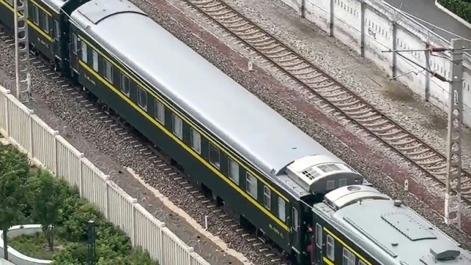 A frame grab from AFPTV video footage shows the train believed to be carrying Kim Jong Un in Beijing