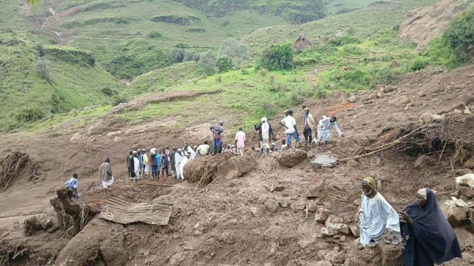 The rebel Sudan Liberation Army says this photograph shows the scene of the deadly landslide which buried a remote mountain village under its control in the Jebel Marra region of North Darfur.