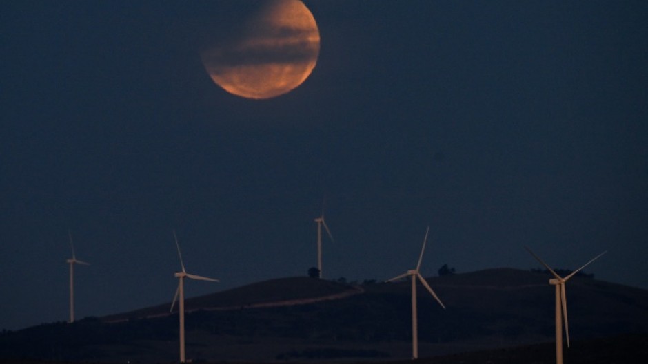 A lunar eclipse turns the Moon red near the Australian capital city of Canberra on March 14, 2025