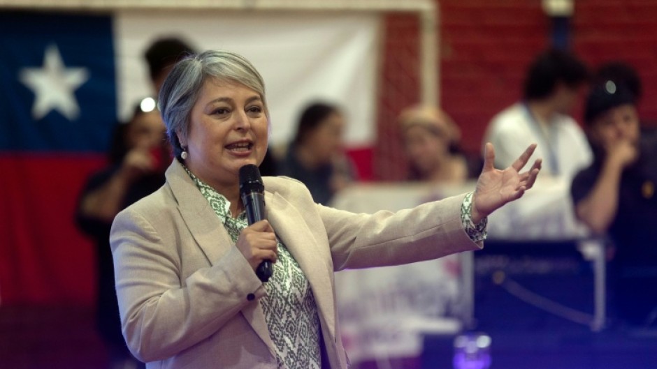 Chile's presidential candidate Jeannette Jara, of the Progressive Center-Left Coalition, speaks to supporters during a rally at the Manzanal gymnasium in the city of Rancagua, Chile, in August 2025
