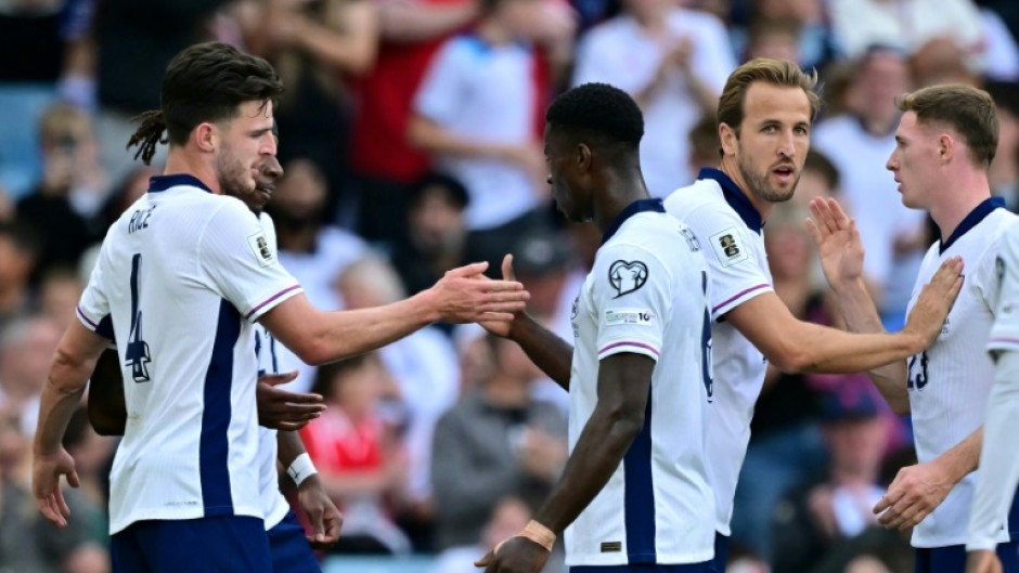 England's Declan Rice (L) was on the scoresheet against Andorra