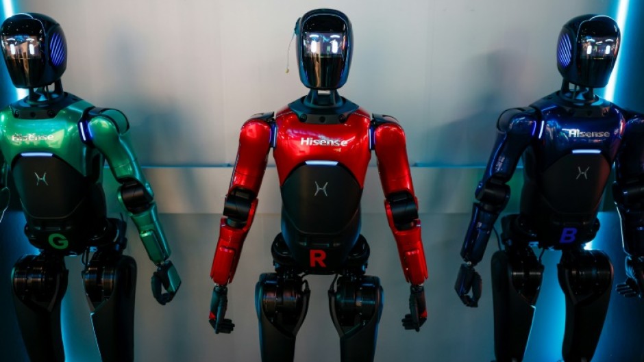 Robots on display at the stand of Chinese electronics manufacturer Hisense at the IFA tech show