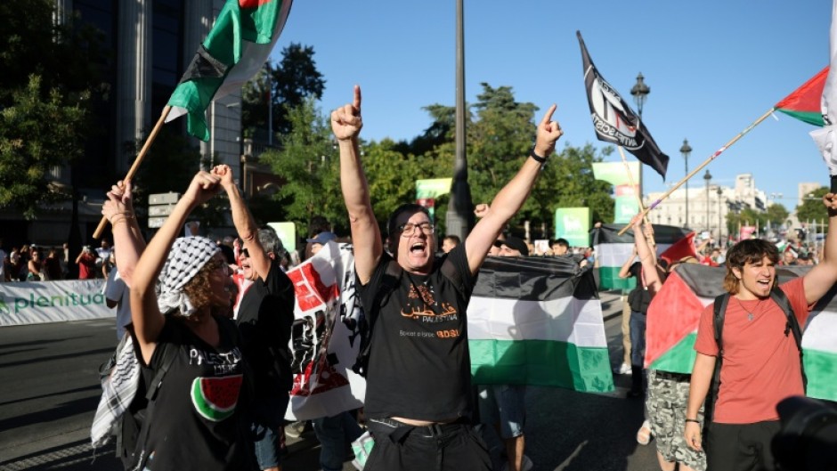 Pro-Palestinians protestors took to the streets during the final stage of the Vuelta cyclig race in Madrid on Sunday