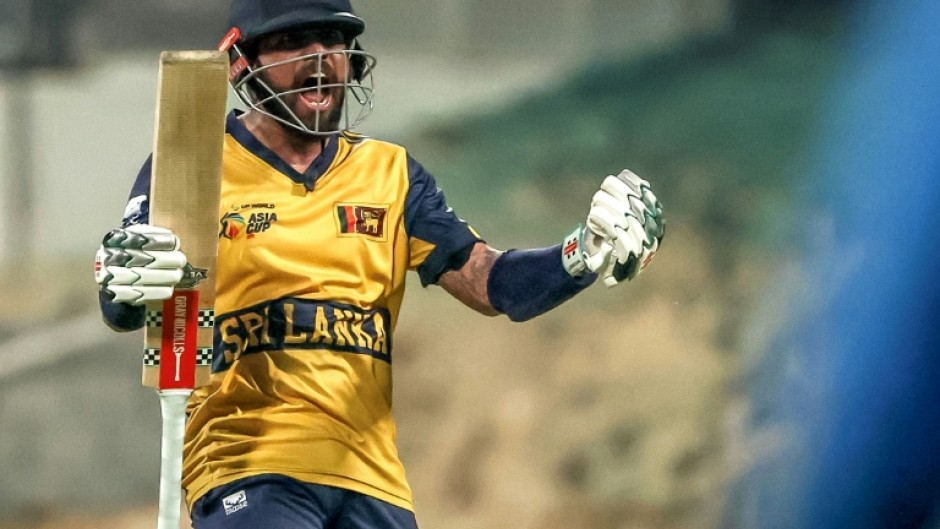 Sri Lanka's Kusal Mendis celebrates the win against Afghanistan