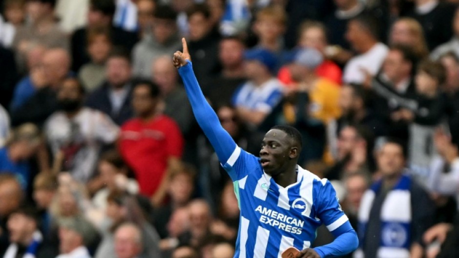 Brighton's Yankuba Minteh celebrates his goal against Tottenham