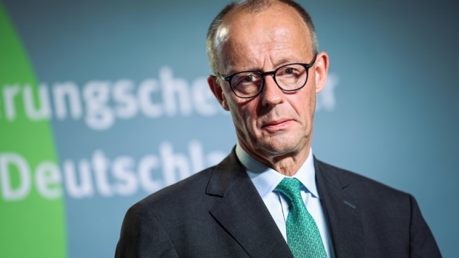 German Chancellor Friedrich Merz at Ettersburg Castle near Weimar, eastern Germany, on September 25, 2025