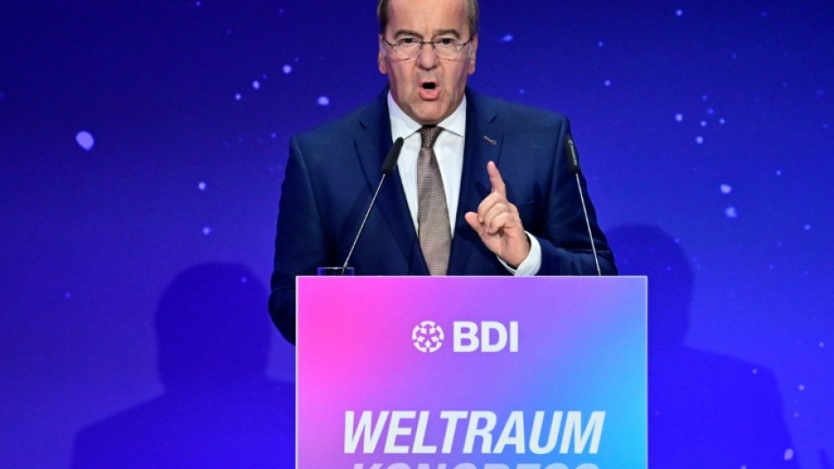 German Defence Minister Boris Pistorius addresses the BDI Space Congress 2025 in Berlin