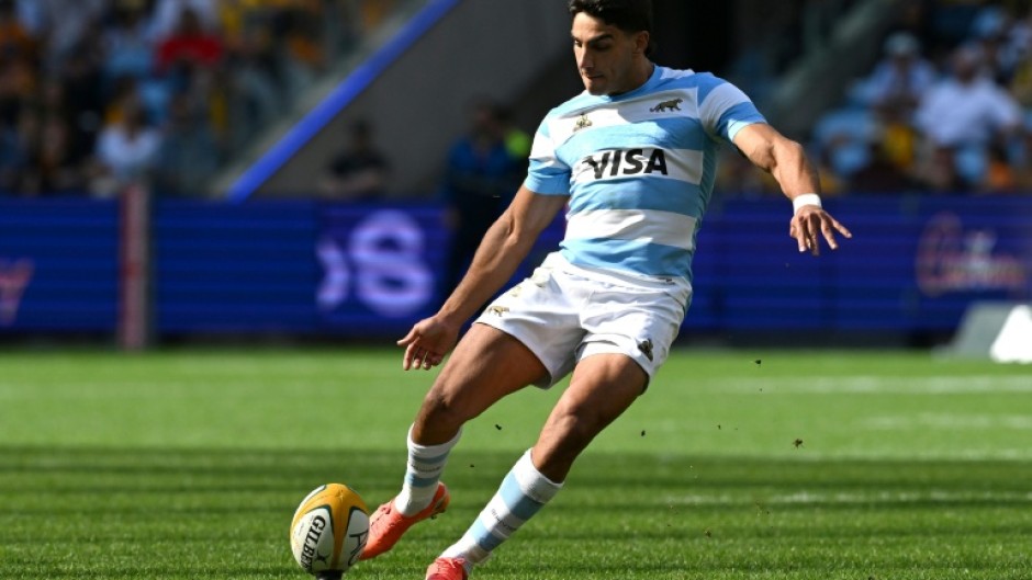 Santiago Carreras kicks a penalty for Argentina against Australia in Sydney on September 13, 2025.