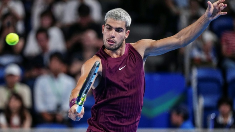 Spain’s Carlos Alcaraz in action this week in Tokyo