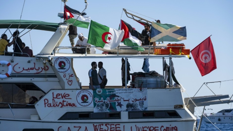 The flotilla of some 45 vessels carrying activists and politicians, including Swedish campaigner Greta Thunberg and Nelson Mandela's grandson Mandla Mandela, departed Spain last month