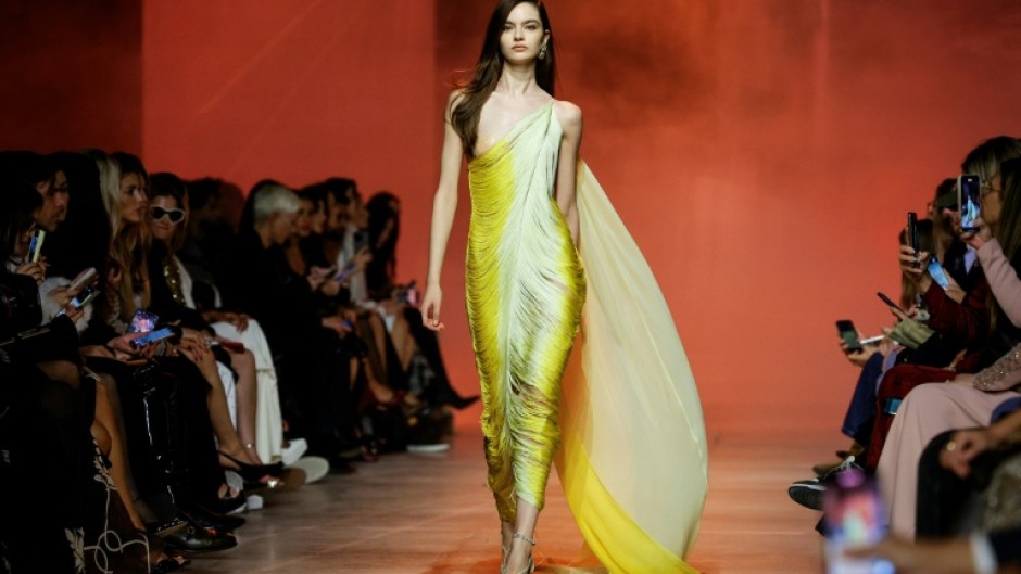 A model wearing Elie Saab during Paris Fashion Week