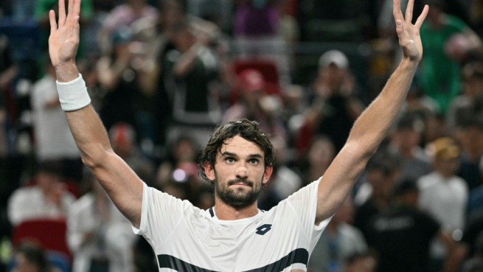 Monaco’s Valentin Vacherot celebrates his victory against Serbia’s Novak Djokovic