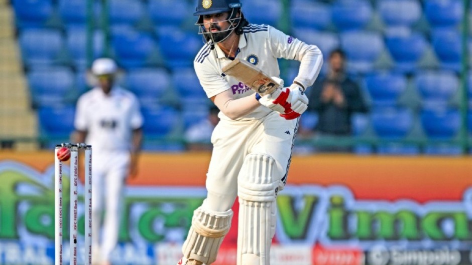 India's KL Rahul watches the ball after playing a shot during the fourth day of the second and final Test