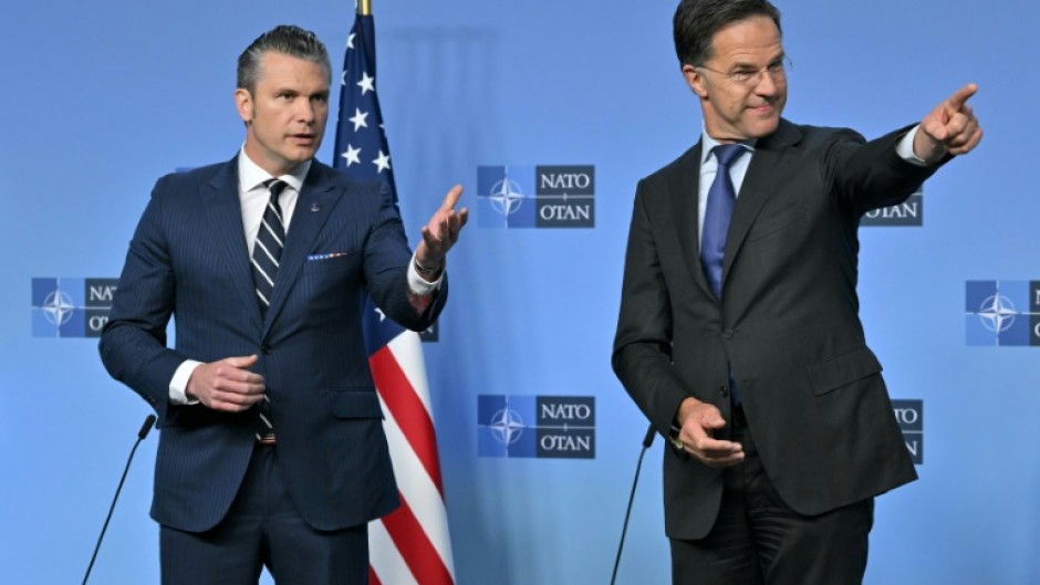 US Defense Secretary Pete Hegseth, left, will join NATO counterparts including its chief Mark Rutte for discussions in Brussels