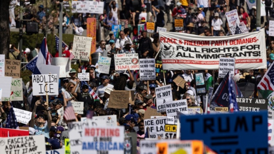 Demonstrators are seen rallying in Los Angeles at a 'No Kings' protest in June 2025 -- and they will hit the streets again on October 18, 2025
