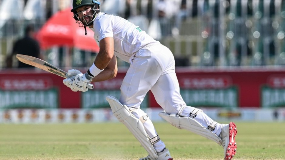 Markram playing a shot in the second Test against Pakistan