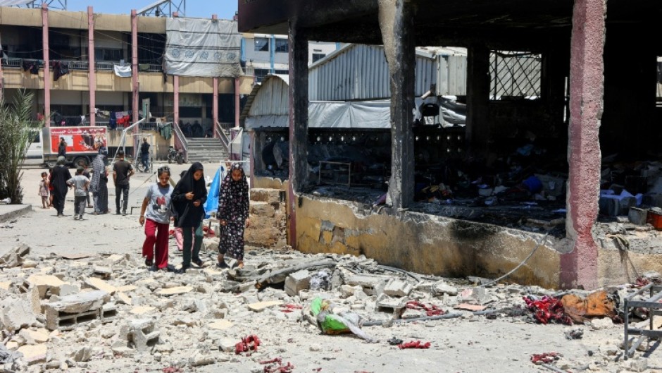 The damaged Mustafa Hafez school in Gaza City
