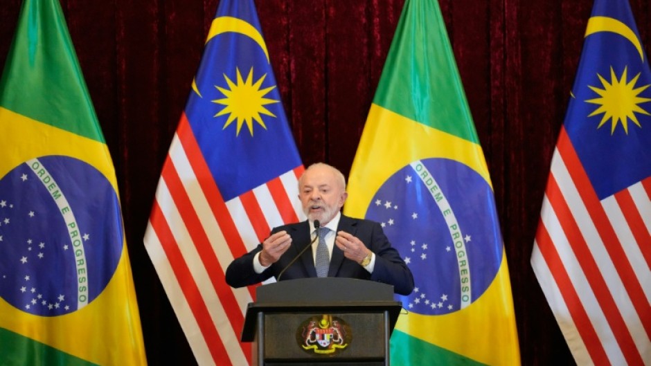 Brazil's President Luiz Inacio Lula da Silva speaks during a press conference with Malaysia's Prime Minister Anwar Ibrahim after a bilateral meeting in Putrajaya, outside Kuala Lumpur on October 25, 2025