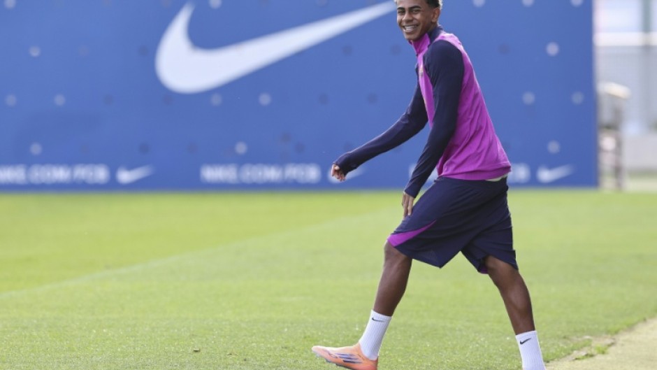 Barcelona forward Lamine Yamal trains ahead of the clash with Real Madrid in La Liga on Sunday at the Santiago Bernabeu