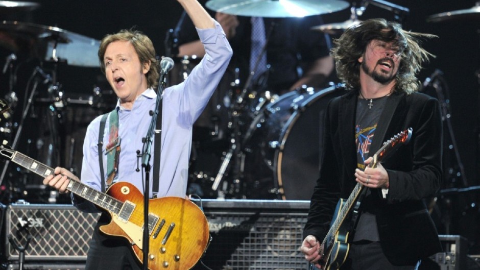 Paul McCartney performs with Dave Grohl in California in February 2012