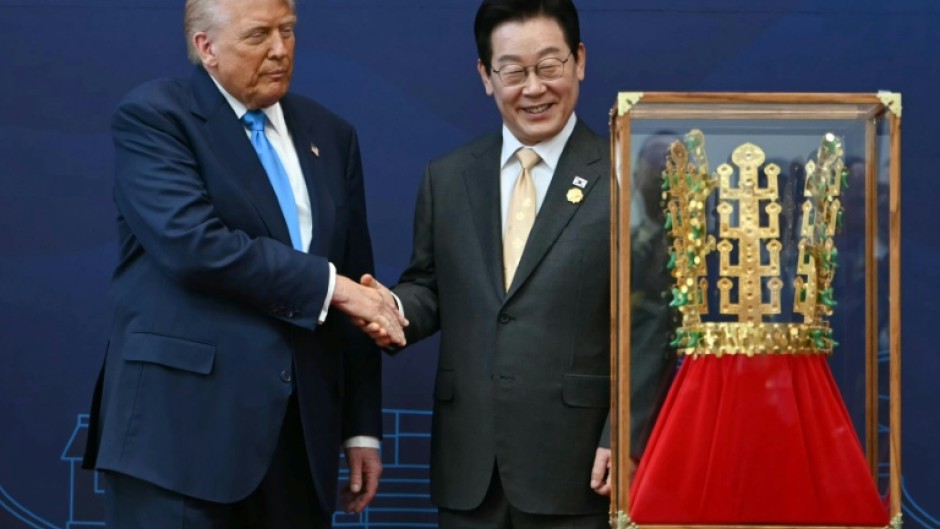 US President Donald Trump was presented with a golden replica of a crown once worn by South Korean kings