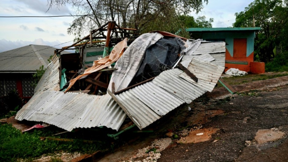 A store stands destroyed following the passage of Hurricane Melissa in Manchester, Jamaica, on October 29, 2025