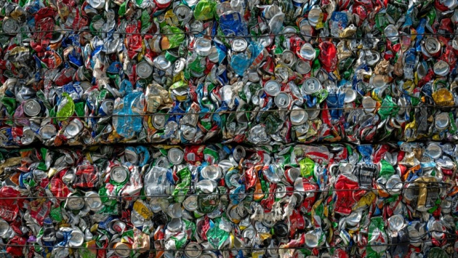 Aluminium cans at a Corfu recycling plant
